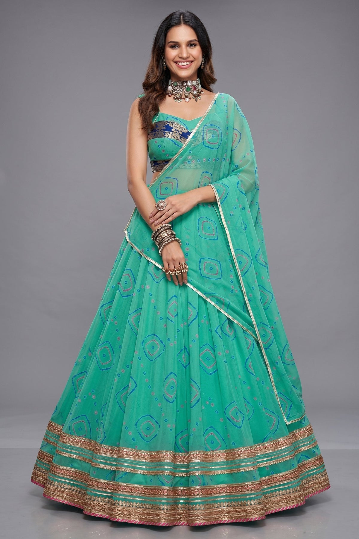 Aqua Green Georgette Printed Chaniya Choli