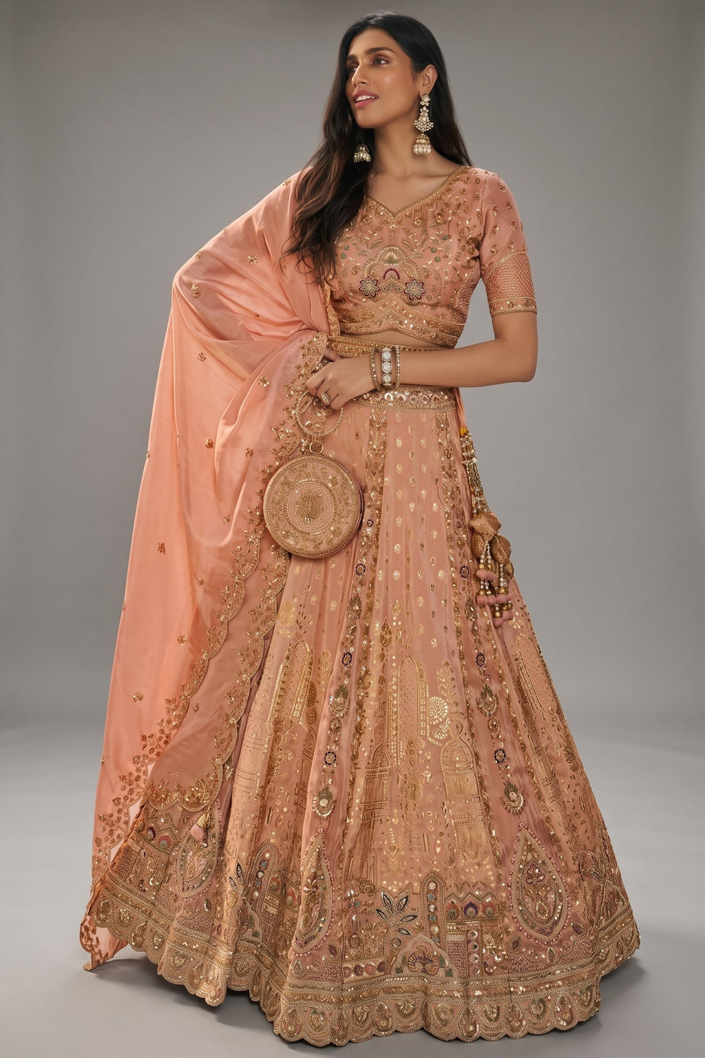 Soft Peach Banarasi Silk Lehenga with Khatli Weaving