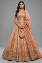 Soft Peach Banarasi Silk Lehenga with Khatli Weaving