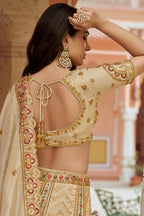 Cream Heavy Khatli Work Banarasi Silk Lehenga Choli