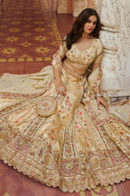 Cream Heavy Khatli Work Banarasi Silk Lehenga Choli