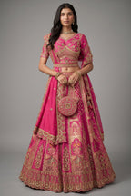 Rani Pink Heavy Banarasi Silk Lehenga with Heavy Embroidery