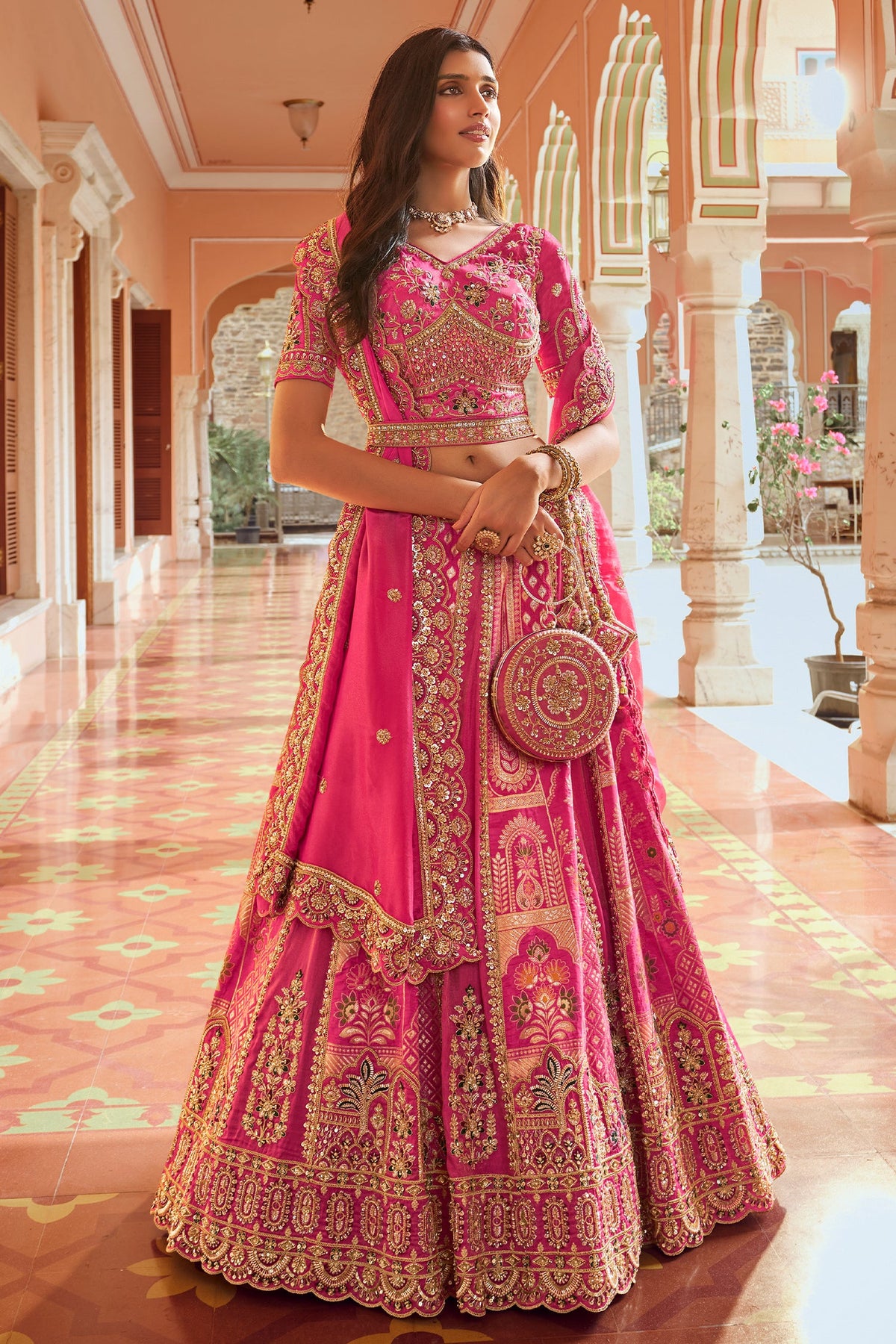 Rani Pink Heavy Banarasi Silk Lehenga with Heavy Embroidery