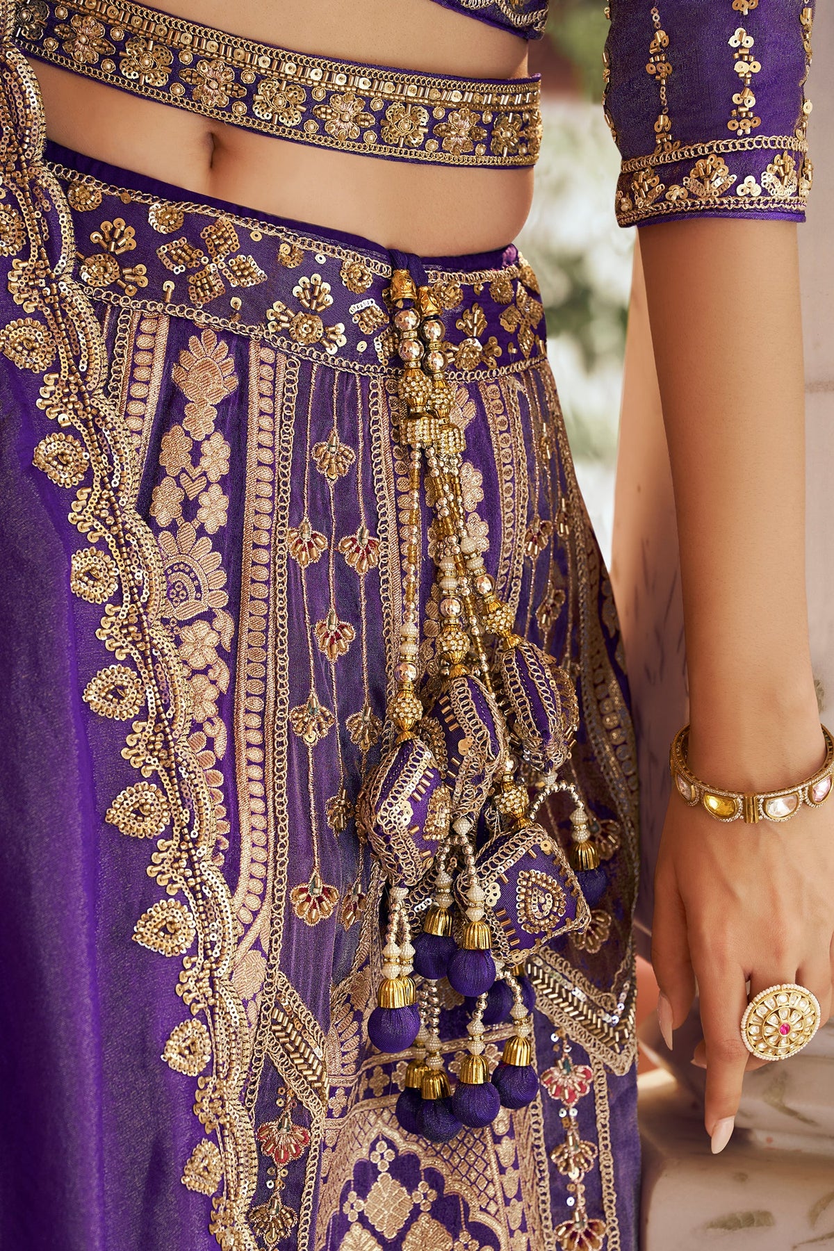Royal Purple Banarasi Silk Swarovski & Zari Work Lehenga Choli