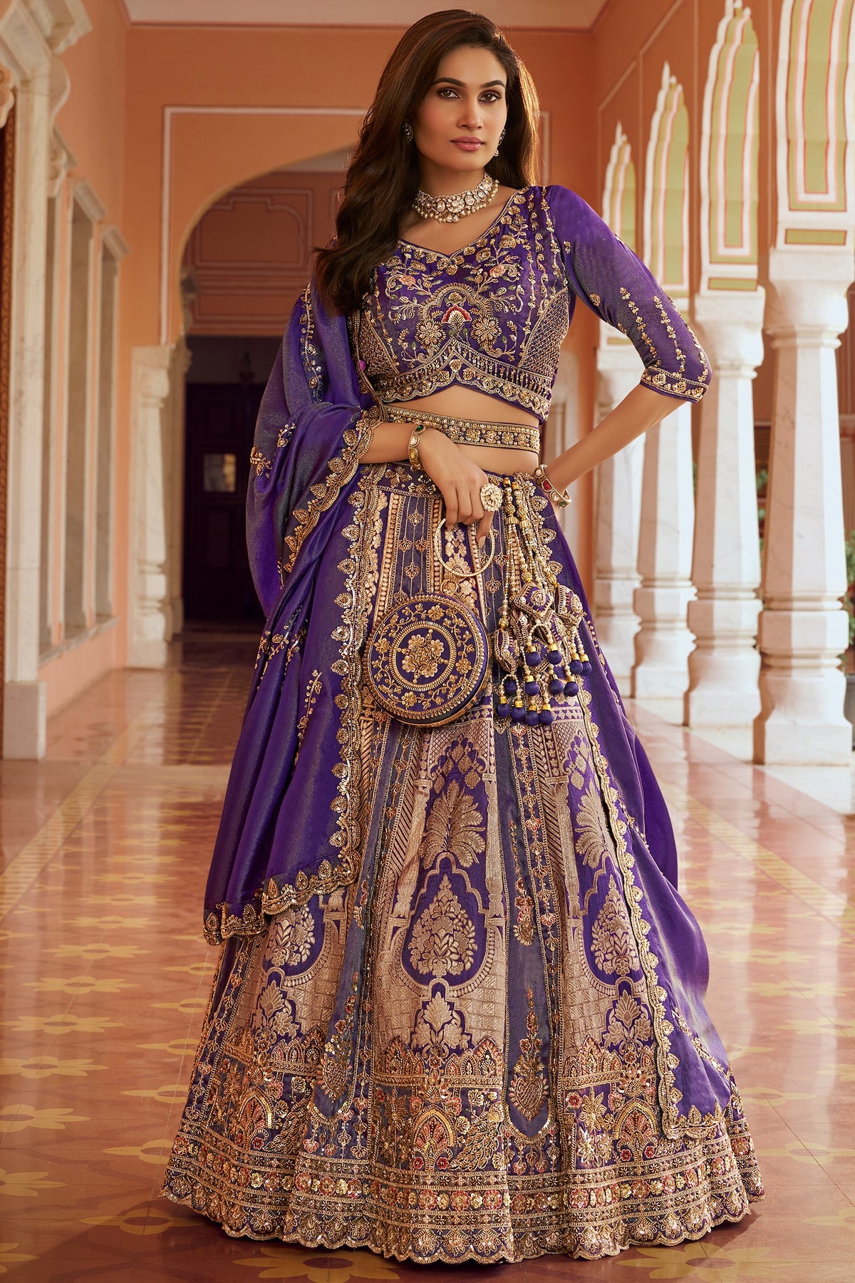 Royal Purple Banarasi Silk Swarovski & Zari Work Lehenga Choli