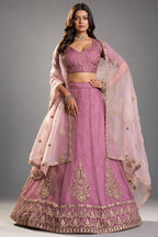 Soft Lilac Organza Lehenga Choli with Embroidery