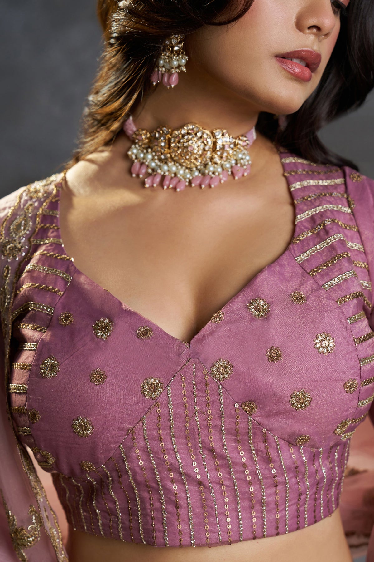 Soft Lilac Organza Lehenga Choli with Embroidery