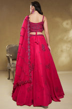 Bright Pink Georgette Embroidered Lehenga Choli with Sequins & Dori Work