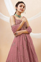 Peach Georgette Lehenga Choli featuring Intricate Zari, Sequins & Dori Work