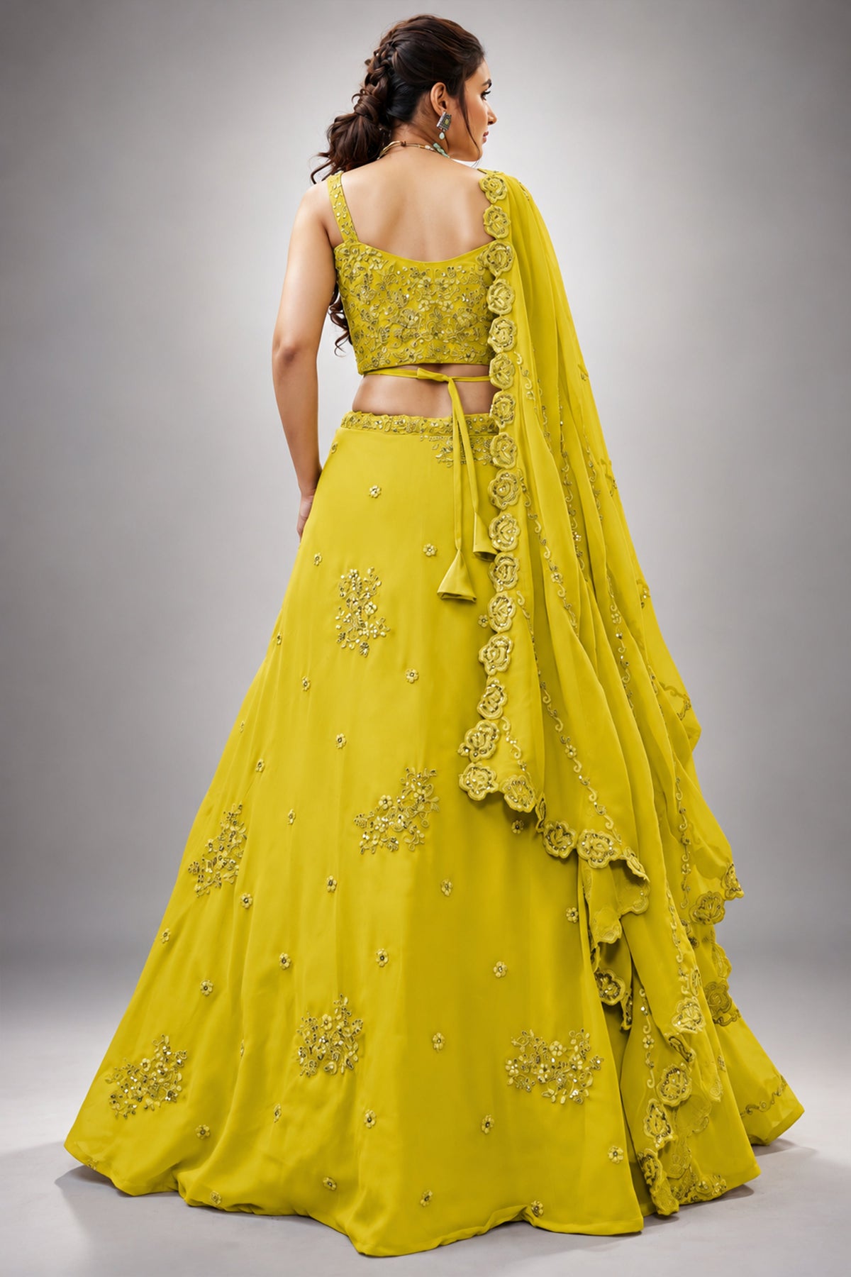 Yellow Georgette Embroidered Lehenga Choli with Sequined Dori Work