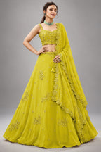 Yellow Georgette Embroidered Lehenga Choli with Sequined Dori Work