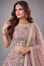 Soft Lilac Net Lehenga Choli with Pastel Floral Thread Work & Sequins Accent