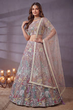 Soft Lilac Net Lehenga Choli with Pastel Floral Thread Work & Sequins Accent