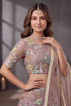 Soft Lilac Net Lehenga Choli with Pastel Floral Thread Work & Sequins Accent