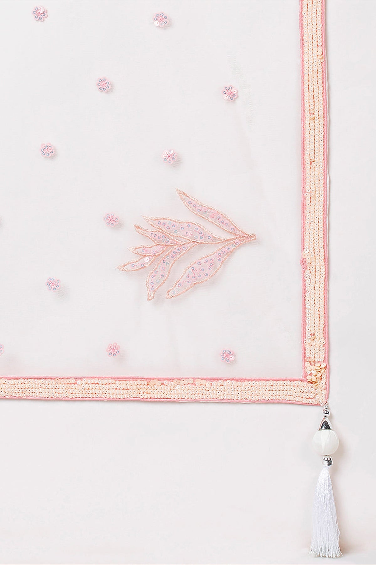 Pristine White Soft Net Lehenga Choli with Multi-Colored Floral Thread Embroidery