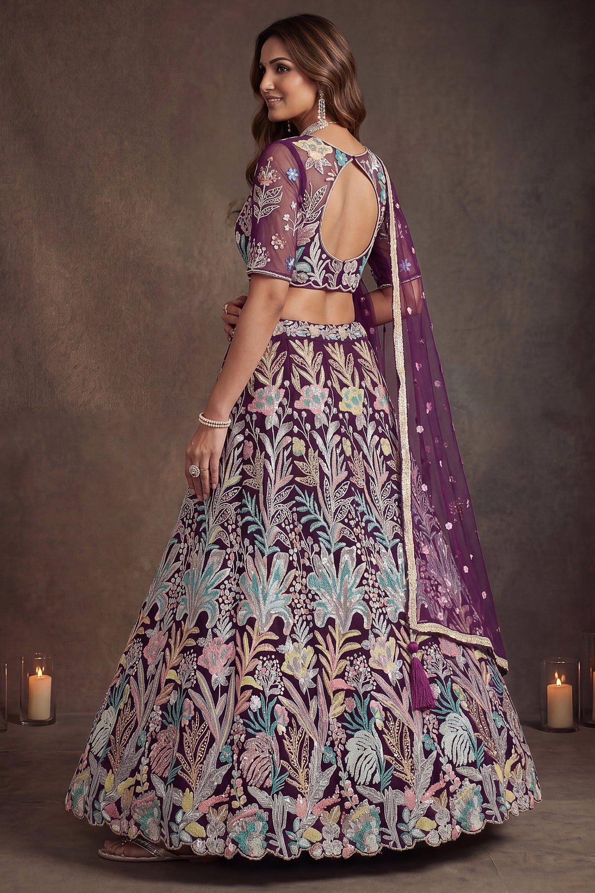 Deep Wine Soft Net Thread & Sequins Embroidered Lehenga Choli