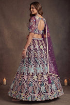 Deep Wine Soft Net Thread & Sequins Embroidered Lehenga Choli
