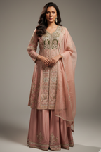 Light Pink Silk Designer Zardosi and Beads Worked Palazzo Suit