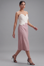 Pearl White Cotton Off Shoulder Crop Top with Slit Cut Skirt