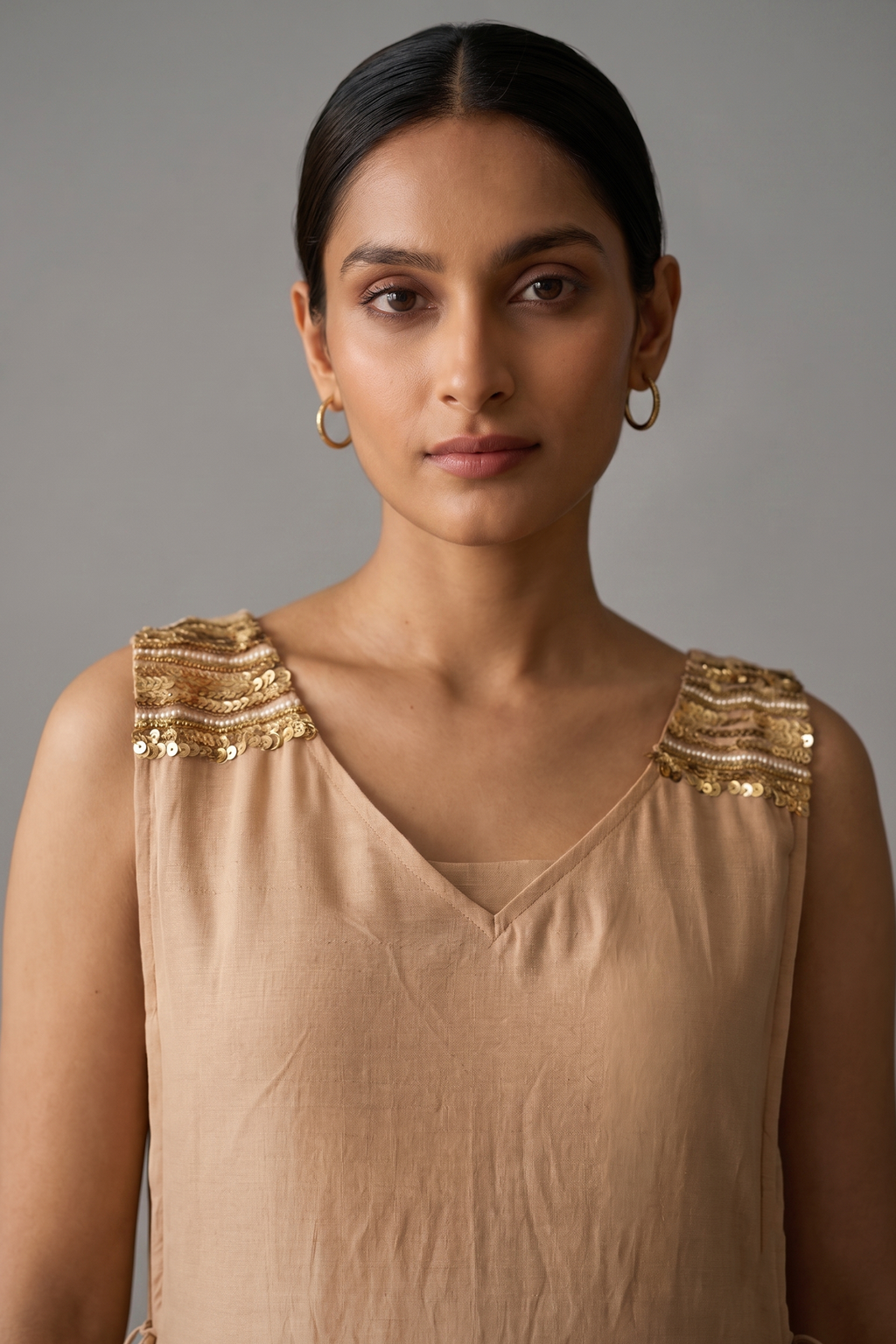 Light Champagne Golden Modal Silk Straight Cut Kurti and Palazzo Set