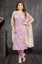 Lavender Tissue Weaving and Mirror Worked Straight Cut Kurti