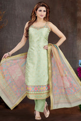 Light Green Jacquard Printed Straight Cut Kurti Set