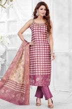 Magenta Tissue Scallop Printed Straight Cut Kurti Set