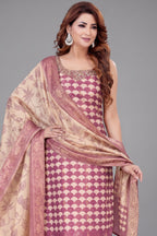 Magenta Tissue Scallop Printed Straight Cut Kurti Set