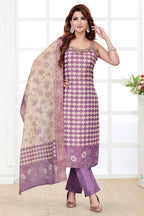 Lilac Tissue Scallop Printed Straight Cut Kurti Set