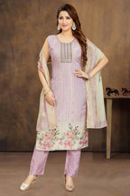 Lilac Art Silk Straight Cut Kurti Set