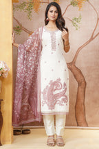 Off White Chanderi Paisley Printed Straight Cut Kurti Set