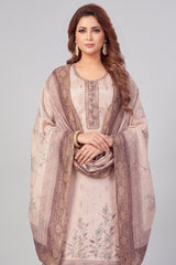 Pink Chanderi Cotton Digital Printed Straight Cut Kurti Set