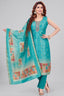 Sky Blue Chanderi Cotton Printed Straight Cut Kurti Set