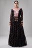 Black Georgette Printed Flared Anarkali Kurti with Mirror Work