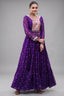 Purple Georgette Printed Flared Anarkali Kurti with Mirror Work
