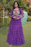 Purple Georgette Printed Flared Anarkali Kurti with Kachchi Work