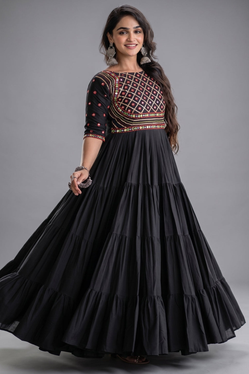 Black Cotton Mirror and Gota Lace Anarkali Kurti