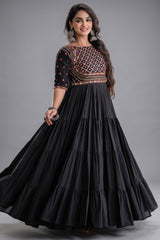 Black Cotton Mirror and Gota Lace Anarkali Kurti