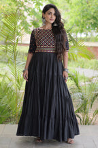 Black Cotton Mirror and Gota Lace Anarkali Kurti