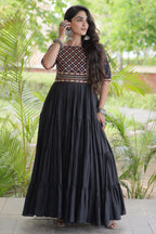Black Cotton Mirror and Gota Lace Anarkali Kurti