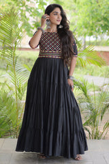 Black Cotton Mirror and Gota Lace Anarkali Kurti