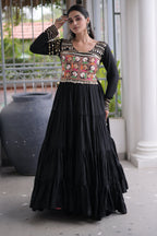 Black Rayon Kachchi Mirror Worked Anarkali Kurti