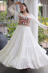 Pearl White Rayon Kachchi Mirror Worked Anarkali Kurti