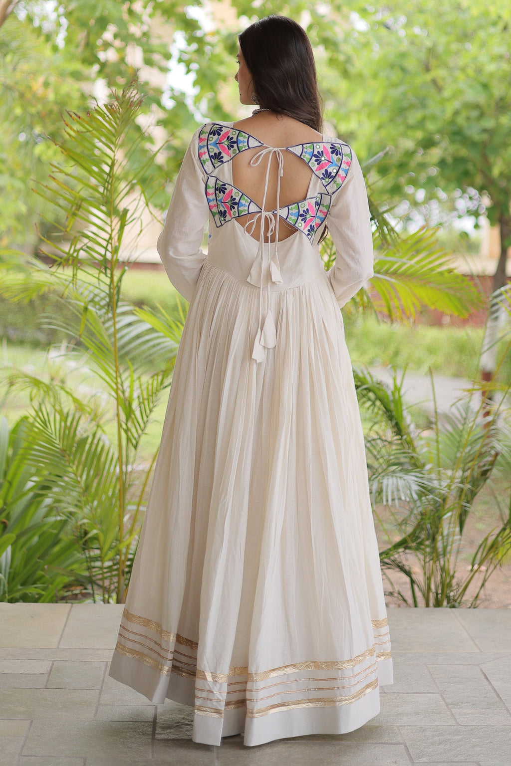 White Cotton Embroidered Anarkali Flared Kurti