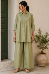 Pistachio Green Cotton Pin Tucked Co ord Set