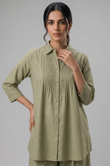 Pistachio Green Cotton Pin Tucked Co ord Set