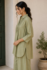 Pistachio Green Cotton Pin Tucked Co ord Set