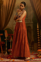 Rust Orange Cotton Kutchi Embroidered Kurti