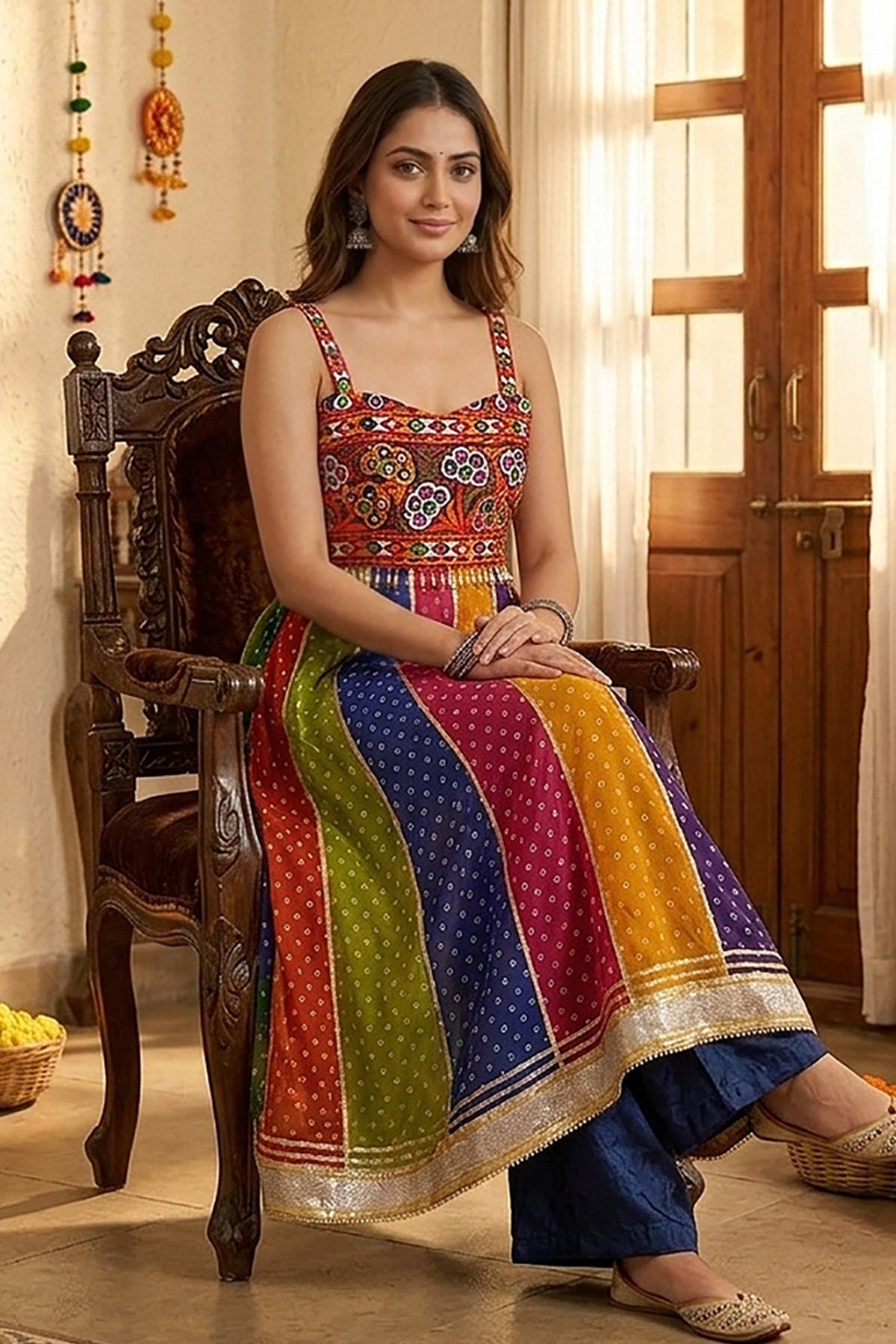 Multicolor Georgette Kutchi Mirror Work KurtI