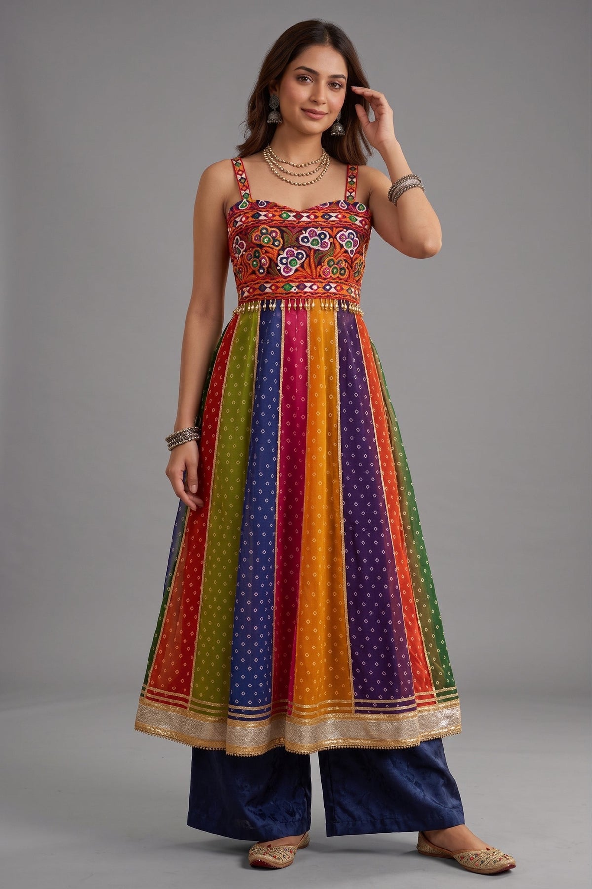 Multicolor Georgette Kutchi Mirror Work KurtI